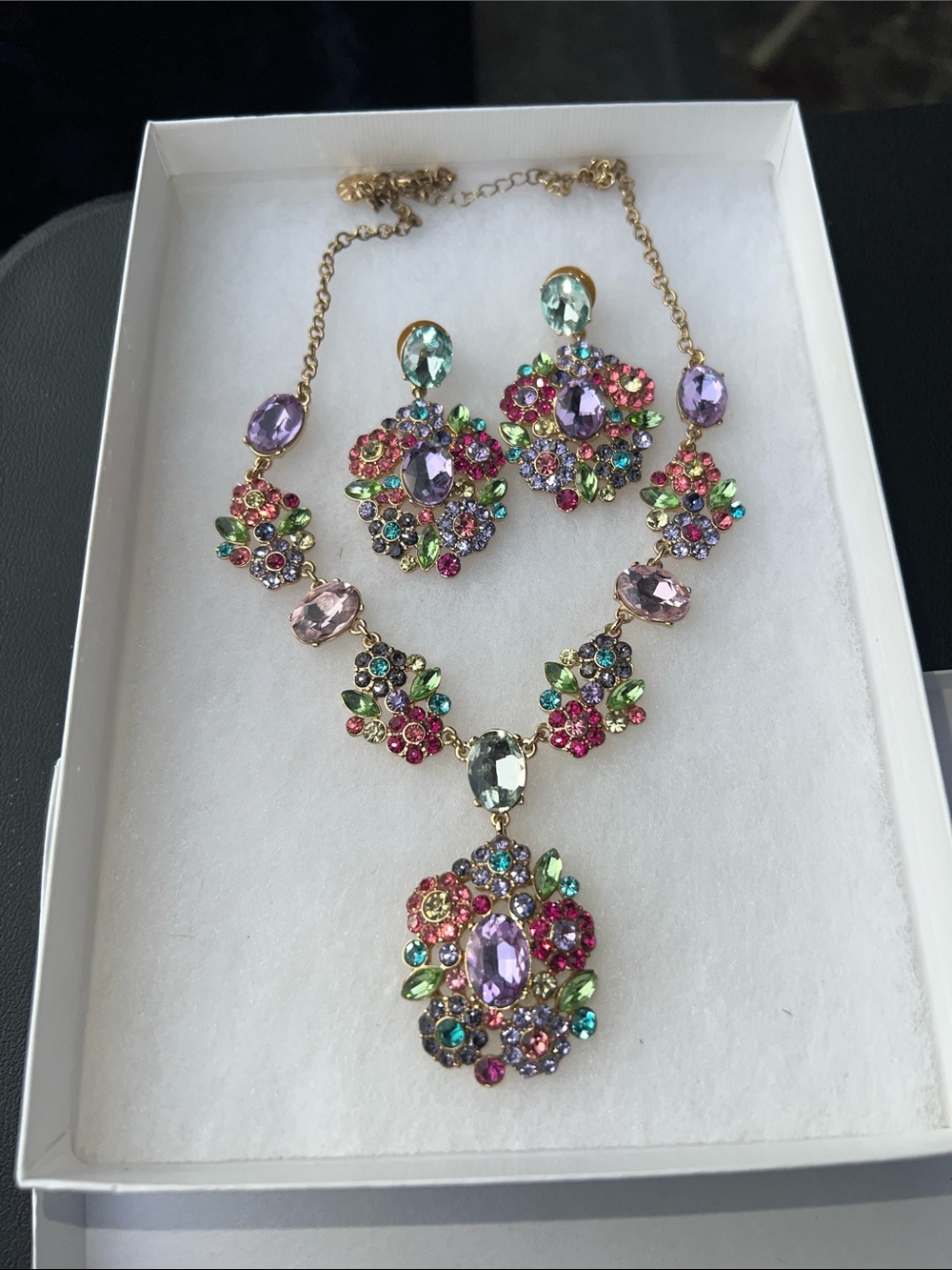 Monet Multicolor Crystal Statement Necklace and Earring Set - Women Jewelry